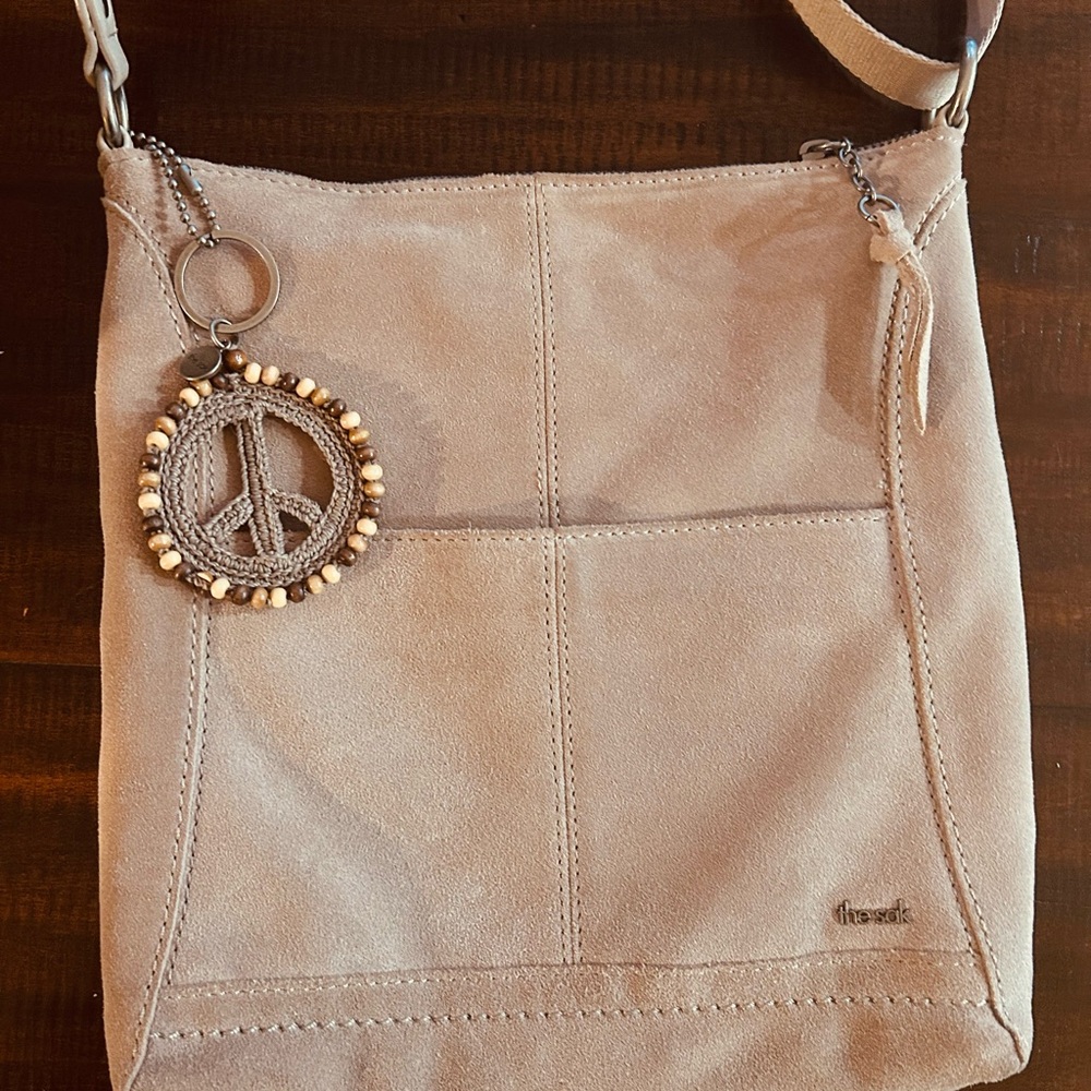 Fossil Beige Crossbody Bag with Peace Charm